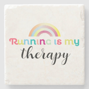 Running is My Therapy Colourful Motivational Stone Coaster