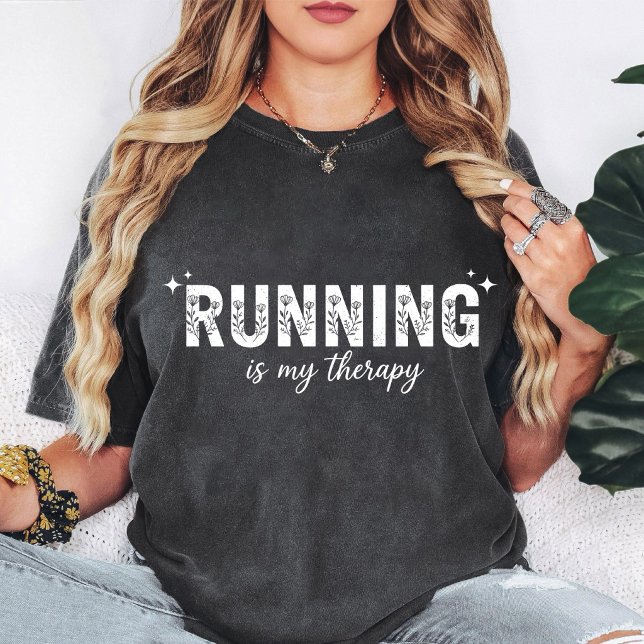 Running Is My Therapy Floral Runner Gift T-Shirt (Creator Uploaded)