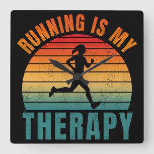 Running is my therapy funny exercise gift square wall clock