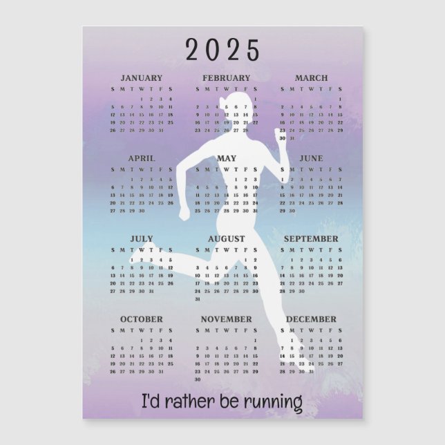 Running Jogging 2025 Calendar Magnetic Card (Front)
