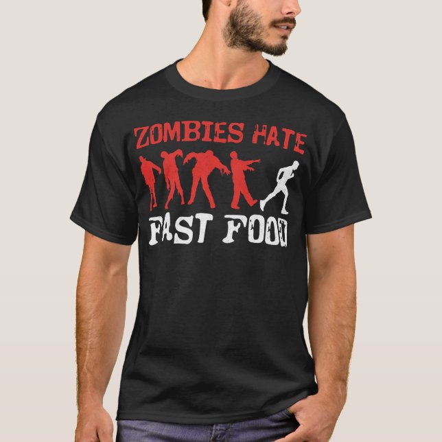 Running Jogging Zombies Hate Fast Food Zombie T-Shirt (Front)