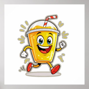 **Running Juice Cup Cartoon – Fun Street Drink Cha Poster