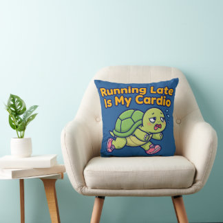 Running Late Is My Cardio: Sweaty Turtle Edition Cushion