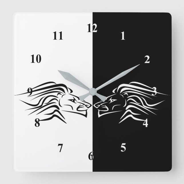Running Lions Wall Clock Black and White (Front)