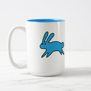 Running Little Blue Bunny Two-Tone Coffee Mug