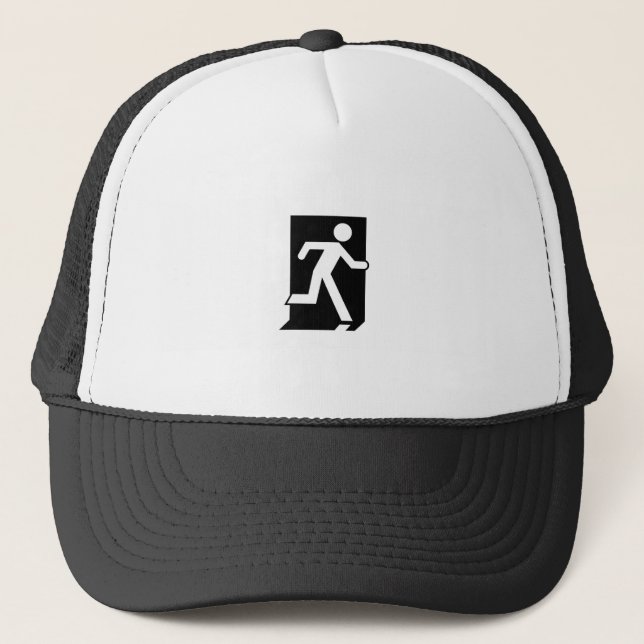 Running Man Emergency Fire Exit Sign Trucker Hat (Front)