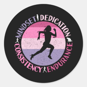 Running Mindset - Girly Runner Endurance Quote Classic Round Sticker