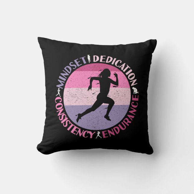 Running Mindset - Girly Runner Endurance Quote Cushion (Front)