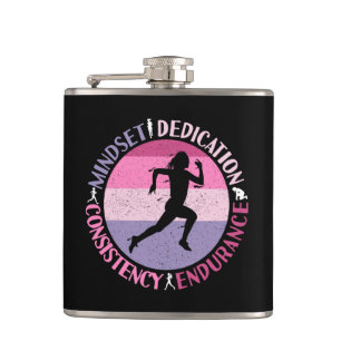 Running Mindset - Girly Runner Endurance Quote Hip Flask