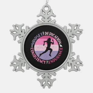 Running Mindset - Girly Runner Endurance Quote Snowflake Pewter Christmas Ornament