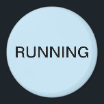 Running minimal light blue dishwasher magnet<br><div class="desc">Minimal "running" dishwasher kitchen magnet with a light blue background helping you with kitchen organisation. Customise with your text.</div>