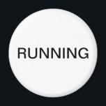 Running minimal white dishwasher magnet<br><div class="desc">Minimal "running" dishwasher kitchen magnet with a simple white background helping you with kitchen organisation. Customise with your text.</div>