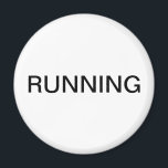 Running minimal white dishwasher magnet<br><div class="desc">Minimal "running" dishwasher kitchen magnet with a simple white background helping you with kitchen organisation. Customise with your text.</div>