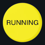 Running minimal yellow dishwasher magnet<br><div class="desc">Minimal "running" dishwasher kitchen magnet with a yellow background helping you with kitchen organisation. Customise with your text.</div>