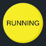 Running minimal yellow dishwasher magnet<br><div class="desc">Minimal "running" dishwasher kitchen magnet with a yellow background helping you with kitchen organisation. Customise with your text.</div>