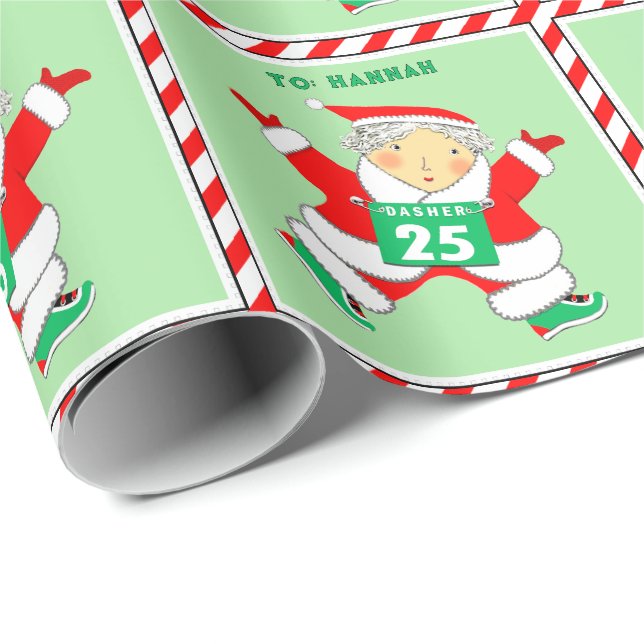 Running Mrs. Claus Holiday Gift Wrapping Paper (Roll Corner)