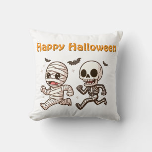 Running Mummy & Skeleton – Cute Halloween Duo Cushion