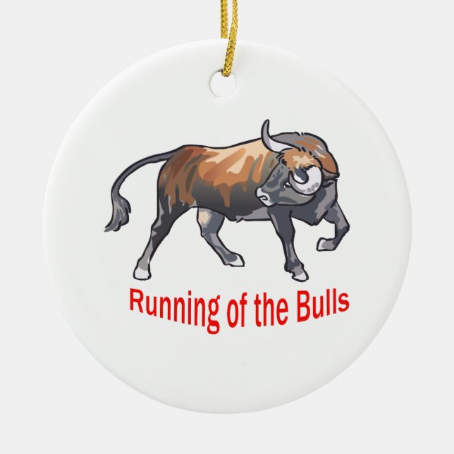 Running Of The Bulls Ceramic Tree Decoration (Front)