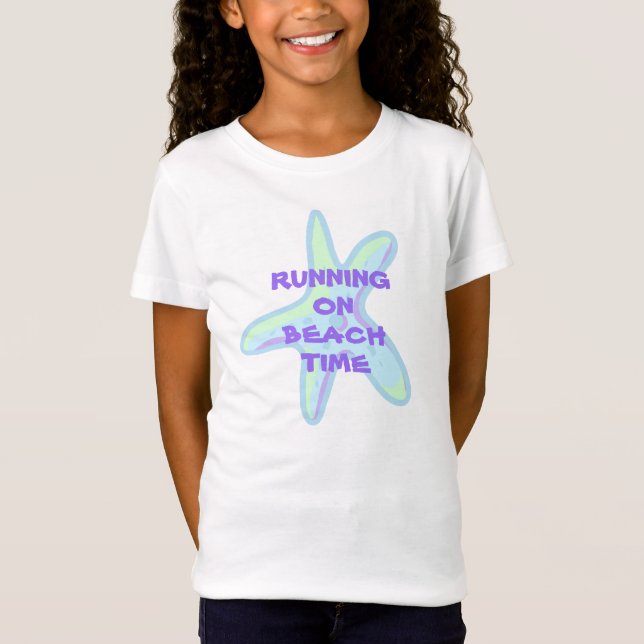 Running On Beach Time Starfish Girls' T-Shirt (Front)