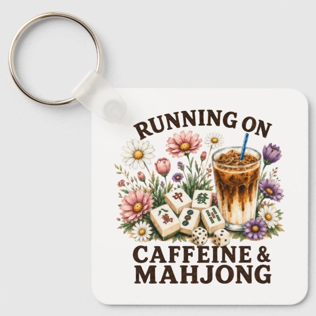 Running on Caffeine & Mahjong Key Ring (Front)