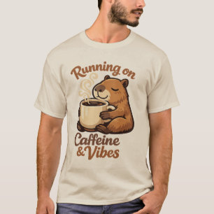 Running on Caffeine & Vibes Capybara Coffee Lover T-Shirt