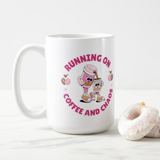 Running on Coffee and Chaos Sticker Mug (With Donut)