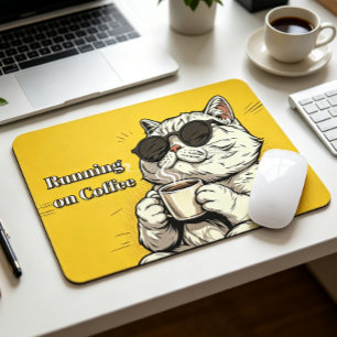 Running on Coffee Cat Custom Text Funny Office Mou Mouse Pad