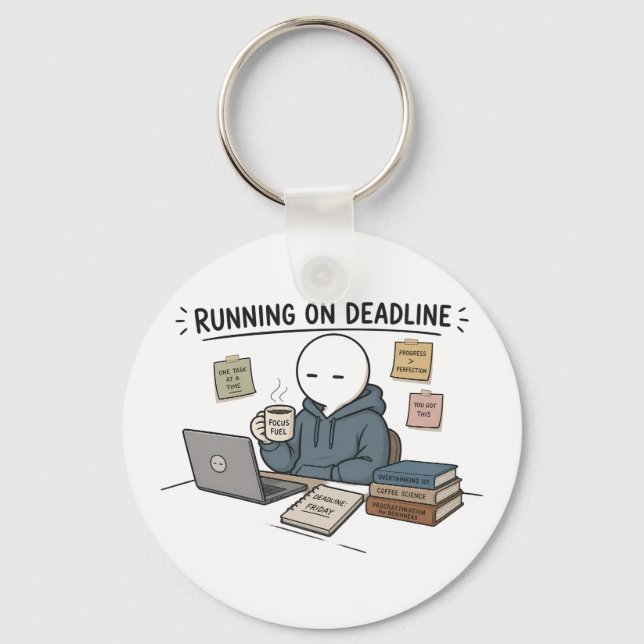 Running On Deadline Funny Work Meme Key Ring (Front)
