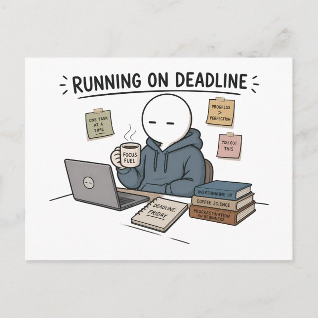 Running On Deadline Funny Work Meme Postcard (Front)