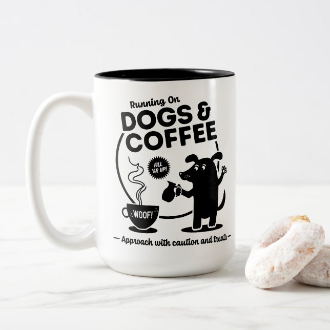 Running on Dogs and Coffee 15 oz. Two-Tone Coffee Mug (With Donut)