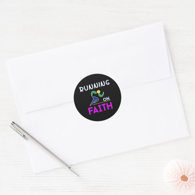 Running on Faith Christian Runner Classic Round Sticker (Envelope)