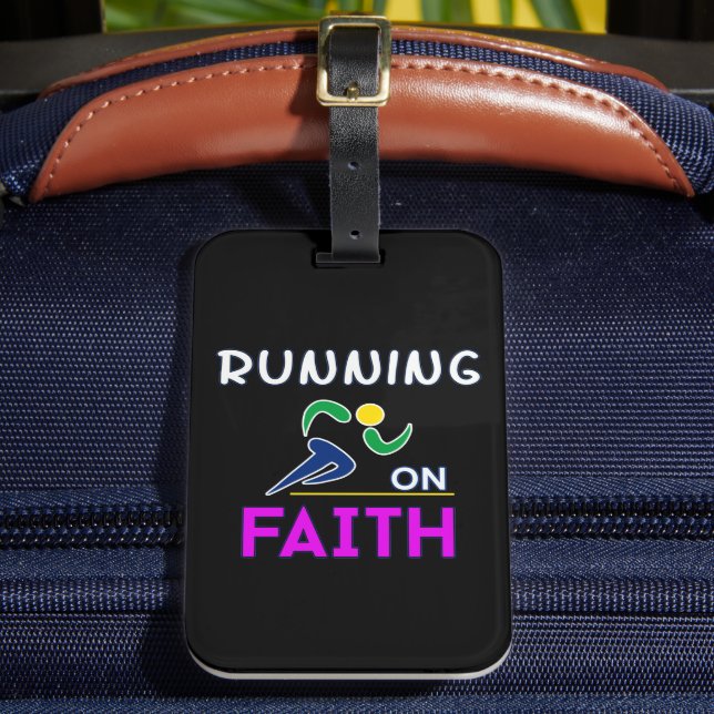 Running on Faith Christian Runner Luggage Tag (Front Insitu 2)