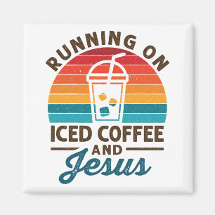 Running on Iced Coffee and Jesus Retro Magnet