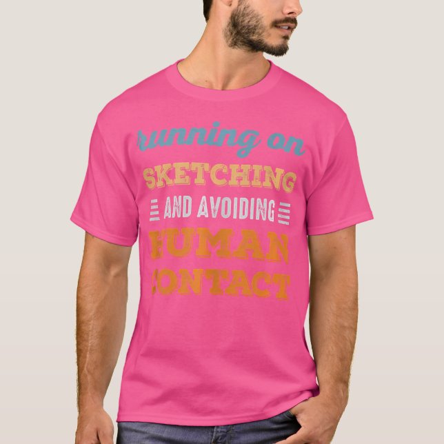 Running On Sketching Social Introvert Humour Vinta T-Shirt (Front)