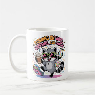 Running on Vibes, Caffeine and Chaos Chibi Racoon Coffee Mug