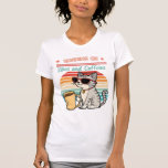 Running on Vibes & Caffeine - Cool Cat Retro  T-Shirt<br><div class="desc">tart your day the purr-fect way with our "Running on Vibes & Caffeine" retro cat design! This playful illustration features a chill grey tabby cat rocking stylish red sunglasses, holding a mug of fresh coffee, and radiating pure good vibes against a vintage 70s-inspired rainbow sunset backdrop. Whether you're a coffee...</div>