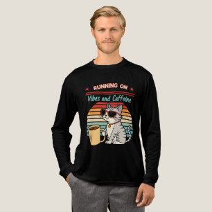 Running on Vibes & Caffeine - Cool Cat Retro Tri-Blend Shirt
