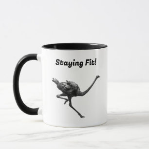 Running Ostrich Ink Sketch, Cool Athlete Bird Art Mug