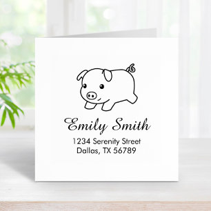 Running Piglet Pig Address Rubber Stamp