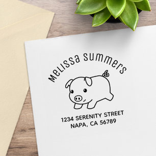 Running Piglet Pig Arch Address Rubber Stamp