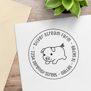 Running Piglet Pig Business Address 3 Rubber Stamp