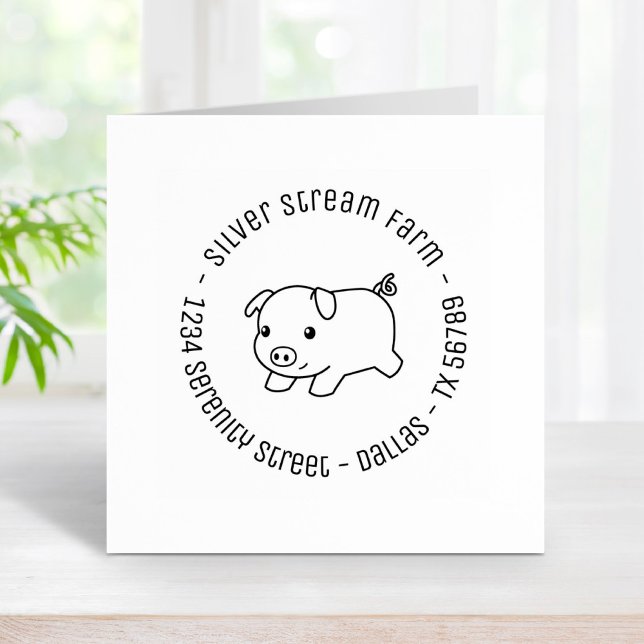 Running Piglet Pig Business Address 4 Rubber Stamp (Creator Uploaded)