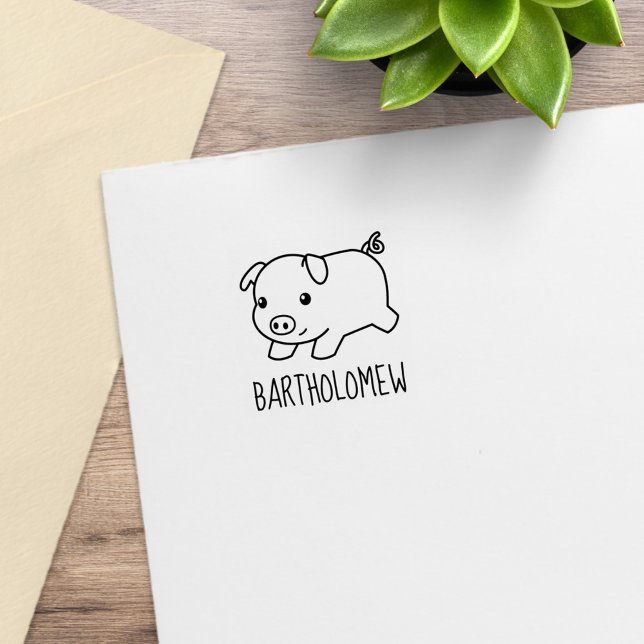 Running Piglet Pig Custom Name Rubber Stamp (Creator Uploaded)