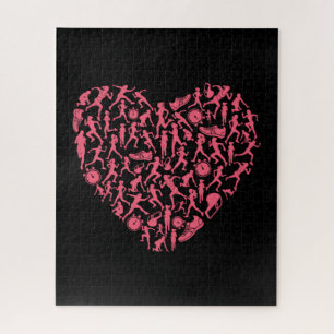 Running Pink Heart Silhouette - Women Runners Jigsaw Puzzle