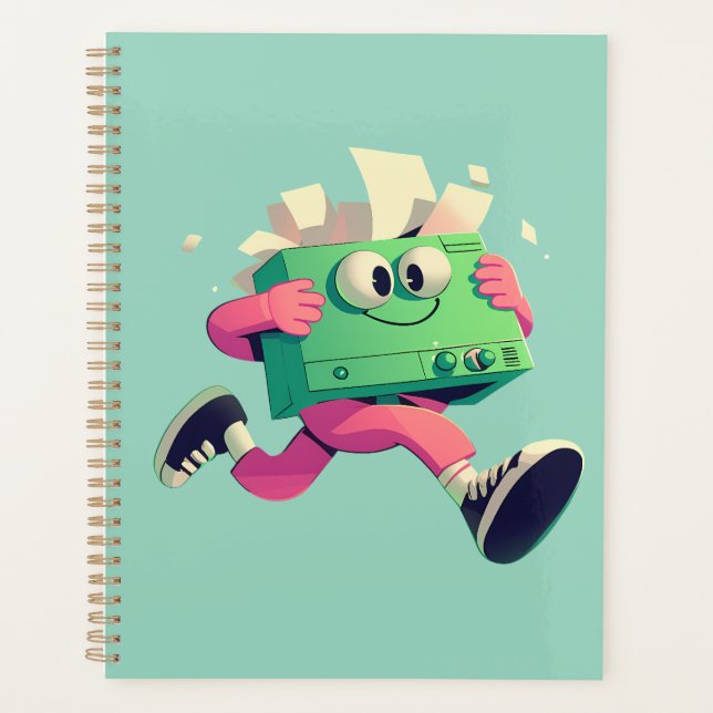 Running Printer with Flying Papers – Tech Humor Planner (Front)
