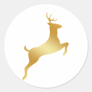 Running Reindeer gold silhouette Classic Round Sticker