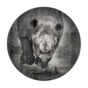 Running Rhinoceros: Wild Animal Portrait. Cutting Board