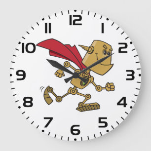 Running Robot Superhero Cartoon Character Large Clock