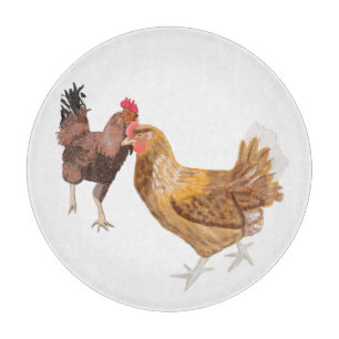 Running rooster and brown hen  cutting board