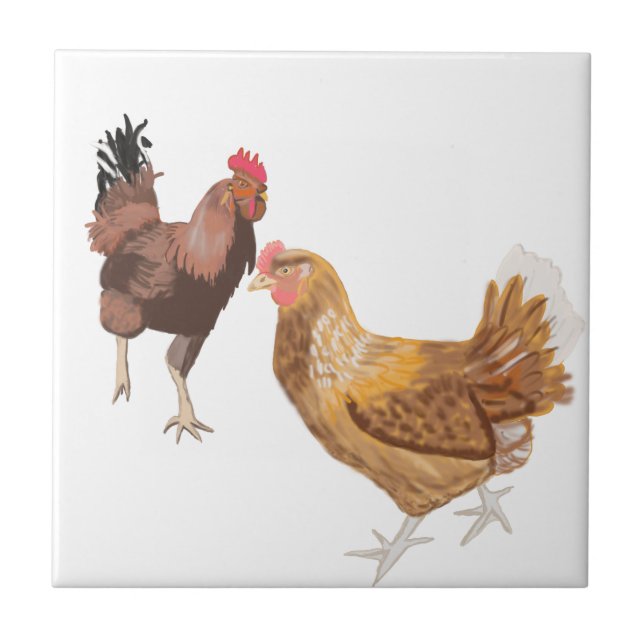 Running Rooster and Brown Hen Tile (Front)